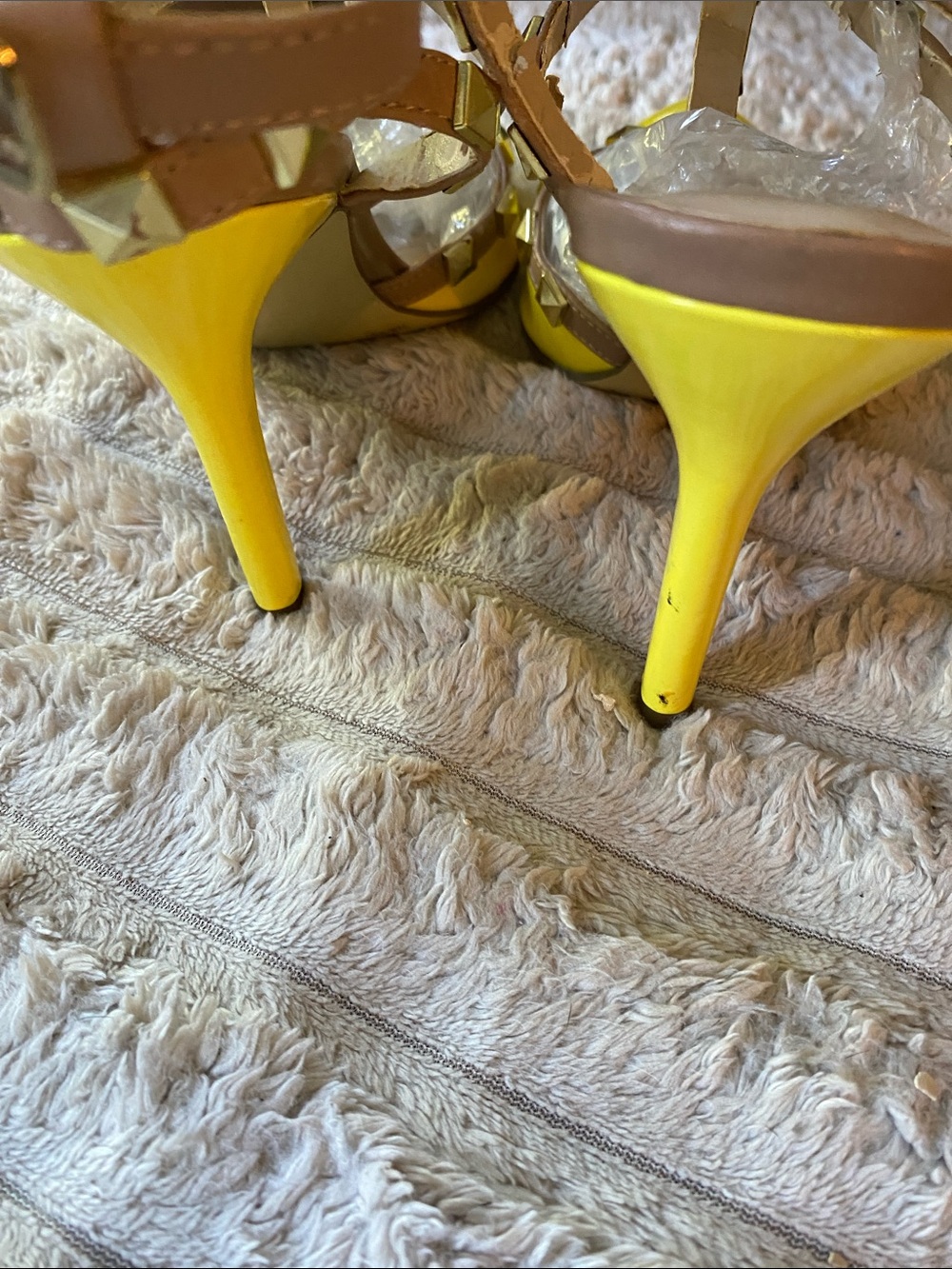 BCBGeneration Yellow Patent Pointed-Toe Studded Strappy Heels - Picture 4 of 7